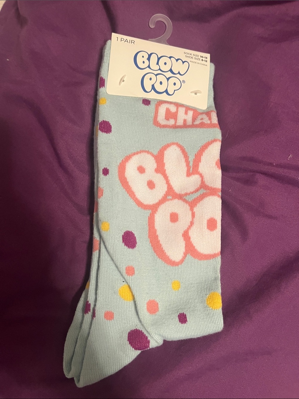 Blow Pop Women's Light Blue Novelty Socks - Polka Dot Design